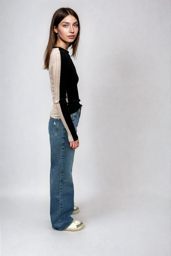 Sara Long Sleeve Rib Top Black/Butter