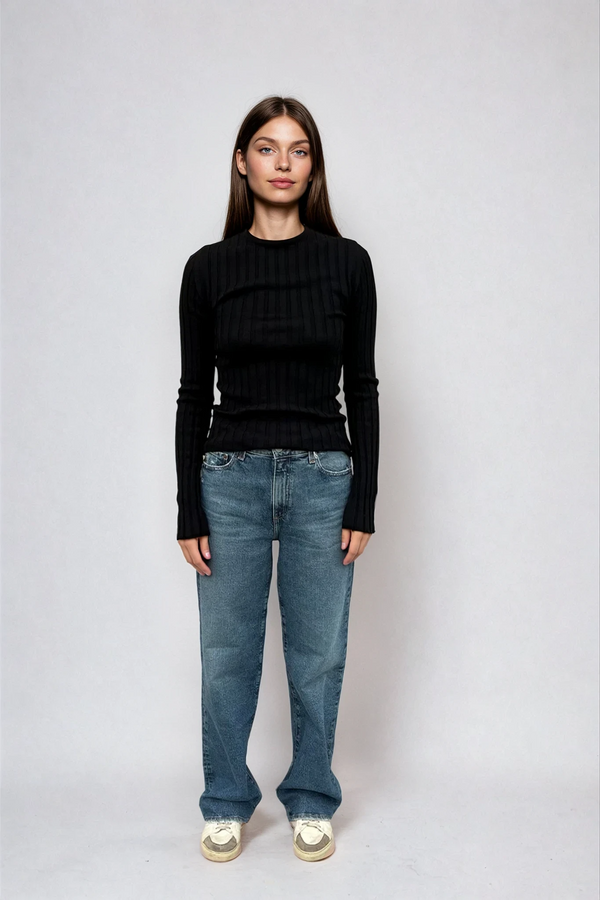 Sara Long Sleeve Rib Top Black