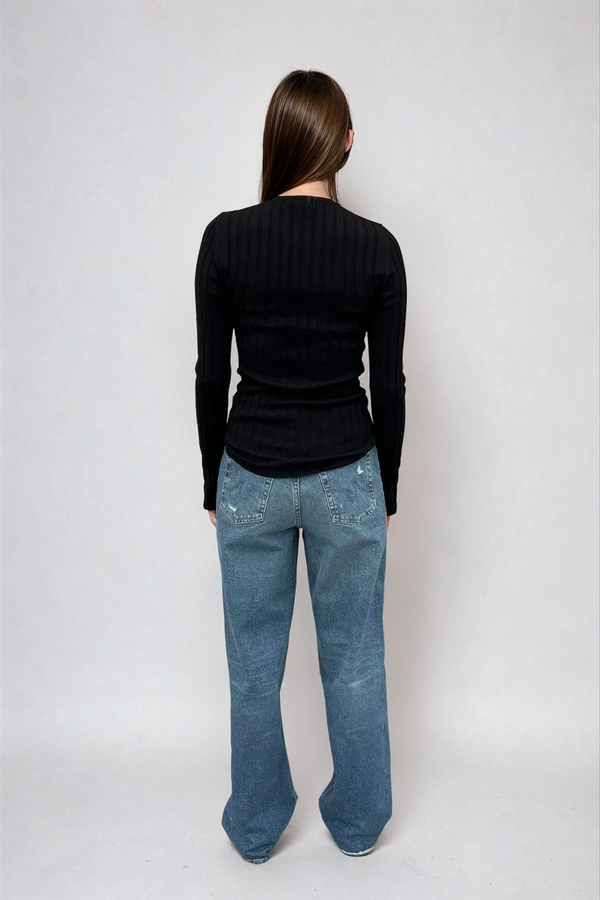 Sara Long Sleeve Rib Top Black