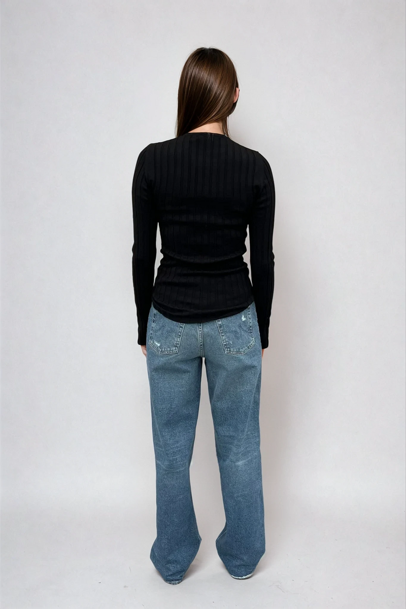 Sara Long Sleeve Rib Top Black