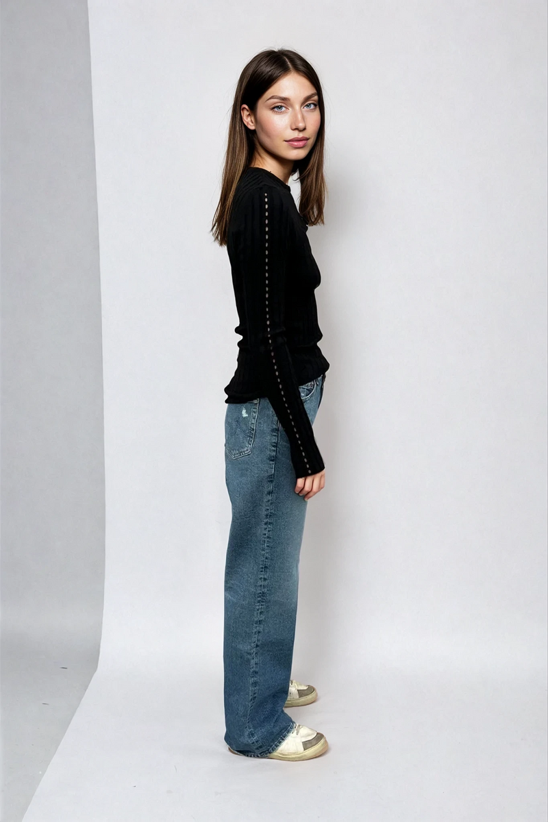 Sara Long Sleeve Rib Top Black