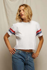 Lexi Cotton Crew Tee White Poppy/ Navy Stripe
