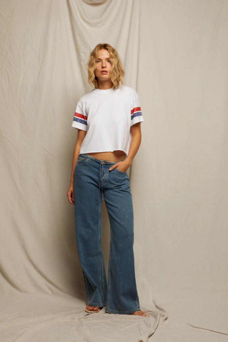 Lexi Cotton Crew Tee White Poppy/ Navy Stripe
