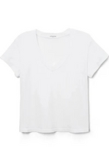 Hendrix Cotton Boxy  V Neck Tee White