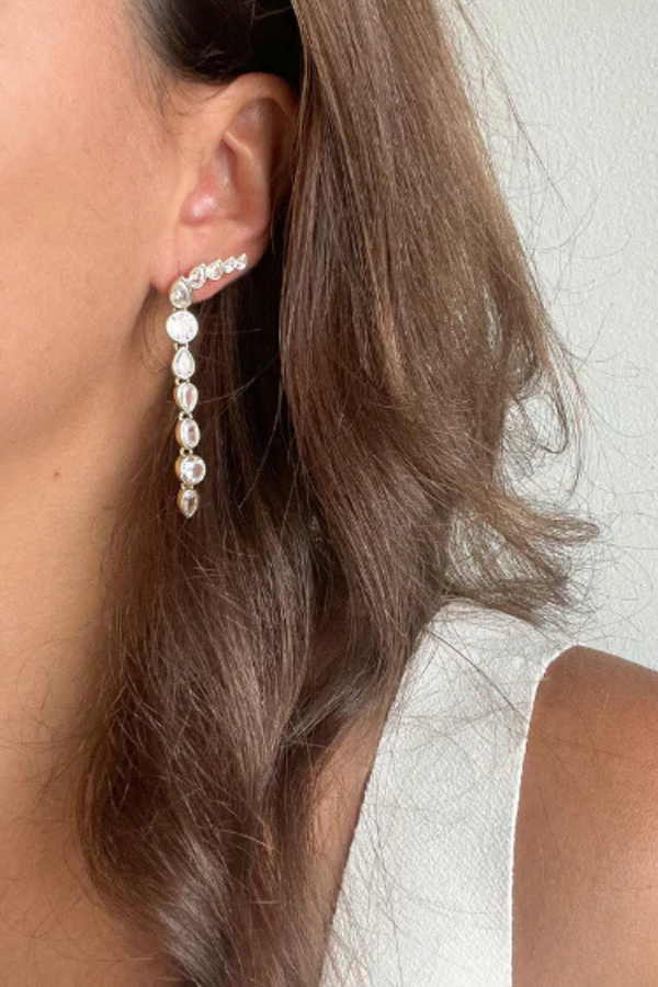 Multi Stone Duster Earrings Gold