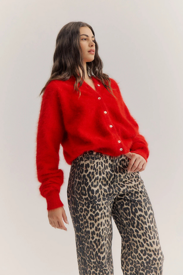 Frankie Cashmere Crew Neck Cardigan Flame