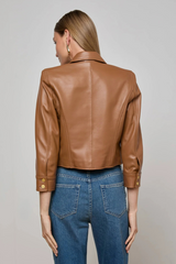 Kumi Cropped Leather Jacket Soft Cognac