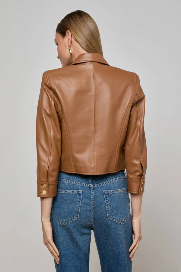 Kumi Cropped Leather Jacket Soft Cognac