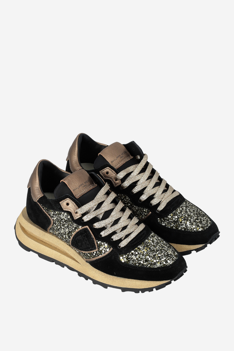 Tropez Haute Low Woman Glitter Daim Noir