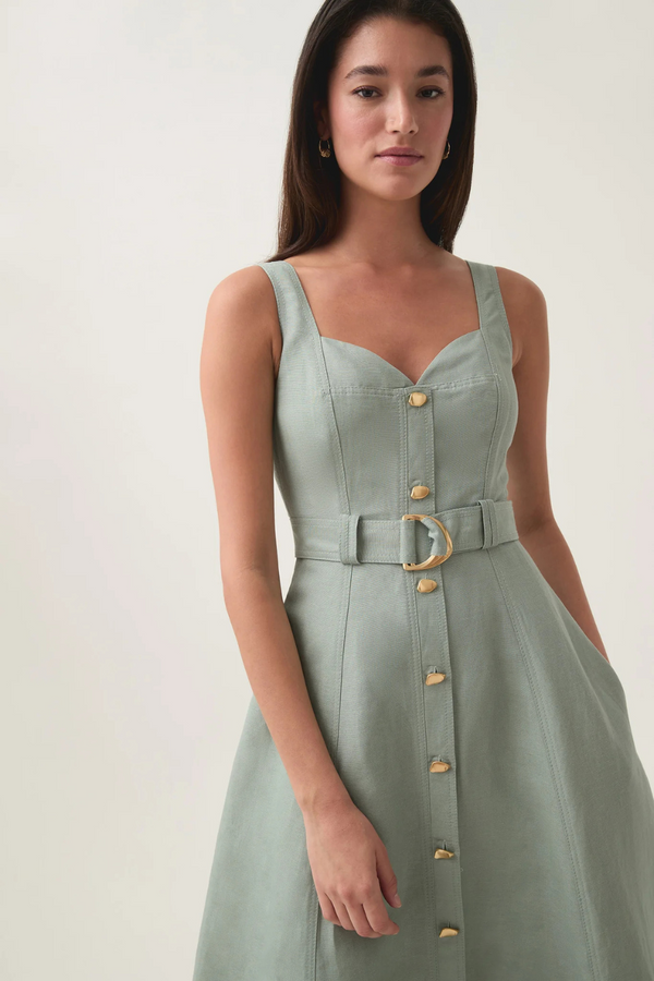 Clay Belted Midi Dress Willow Green