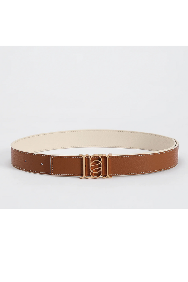 Double-Sided Pebble Leather Belt White/Tan/Gold