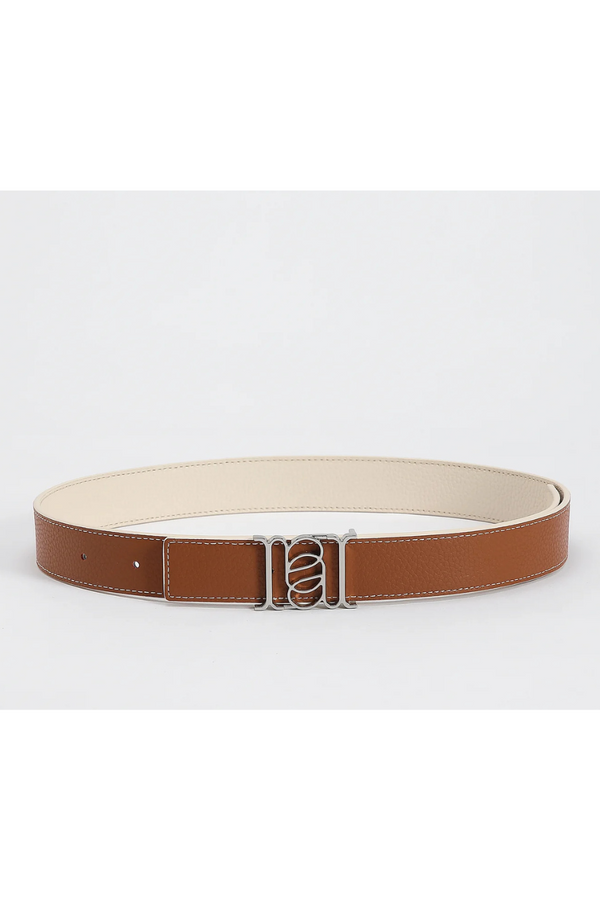 Double-Sided Pebble Leather Belt White/Tan/Silver