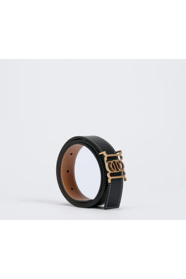 Double-Sided Smooth Leather Belt Black/Tan/Gold