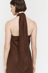 Cross Over Bias Linen Dress Chocolate