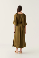 Seraphina Silk Midi Dress Deep Olive