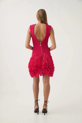 Rushes Raffia Knit Mini Dress Deep Fuschia