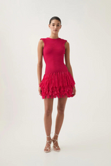 Rushes Raffia Knit Mini Dress Deep Fuschia