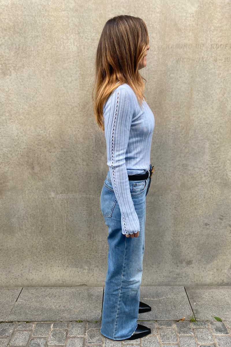 Sara Long Sleeve Rib Top Baby Blue