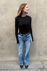 Sara Long Sleeve Rib Top Black/Butter