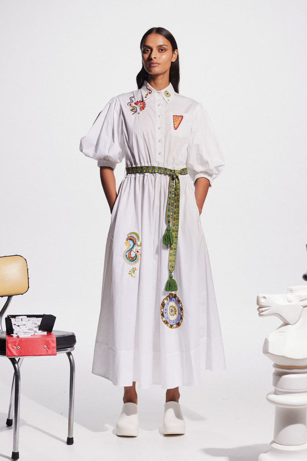 Strike Embroidered Midi Dress Ivory