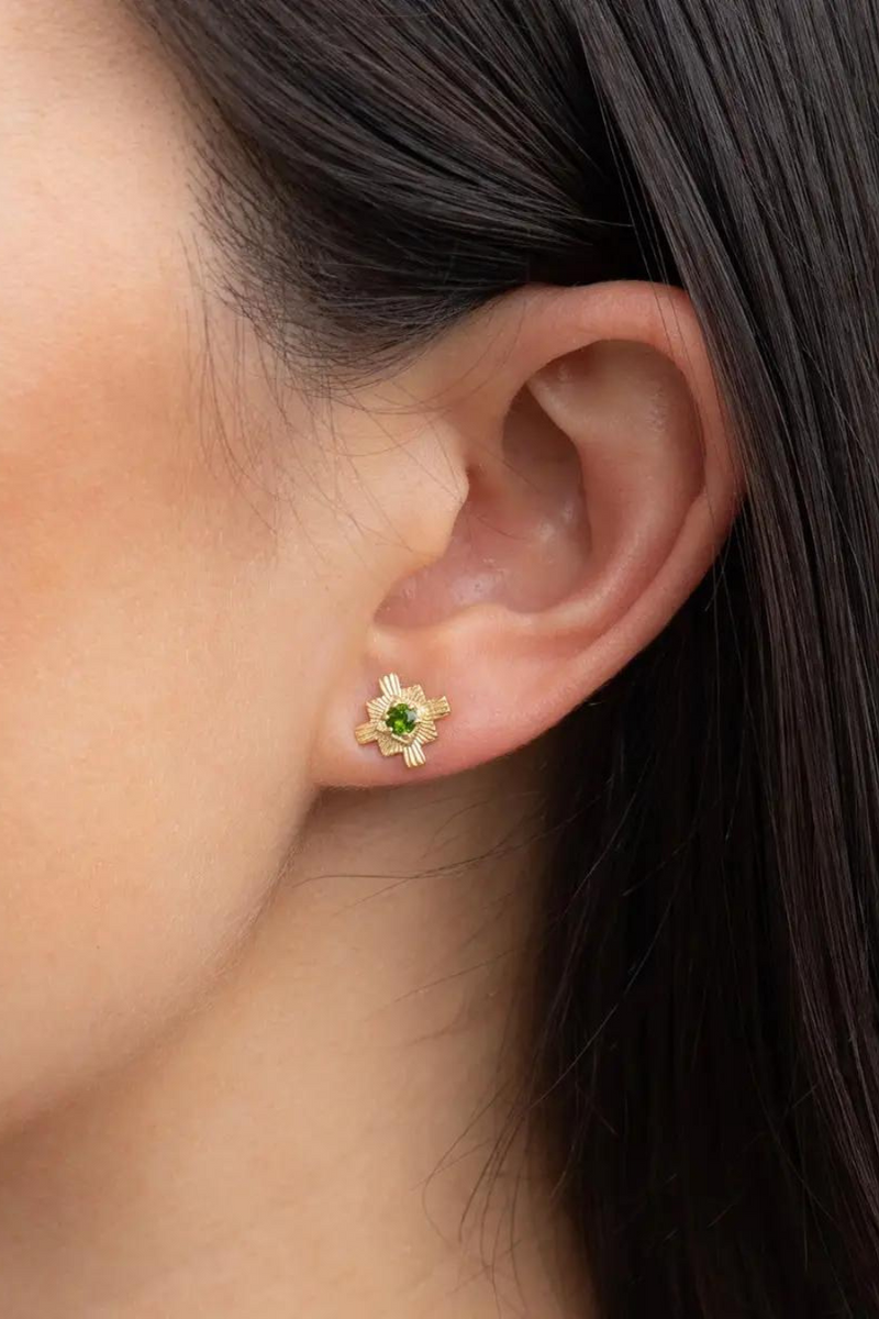 Inka Studs Gold - Chrome Diopside