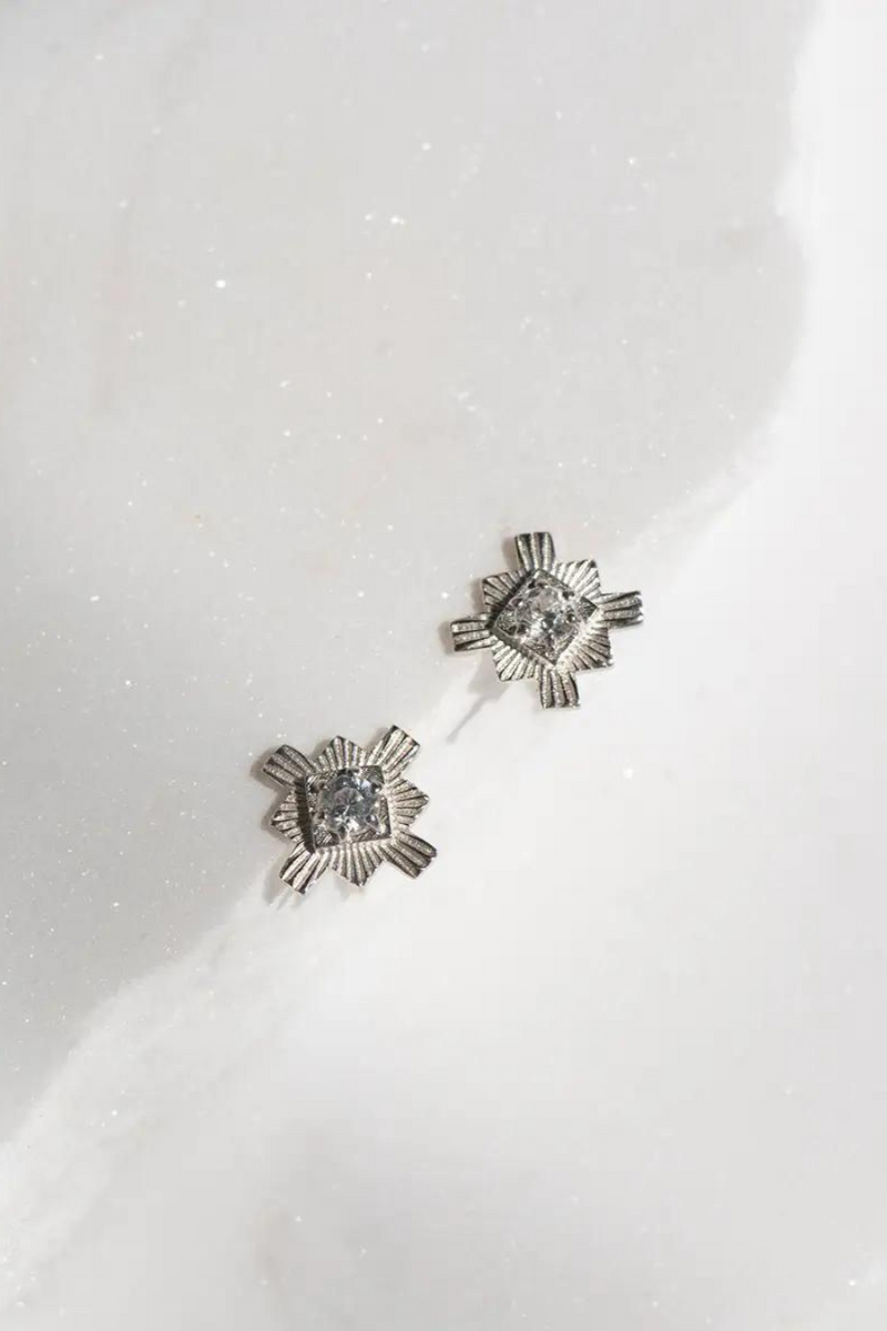 Inka Studs Sterling Silver - White Zircon