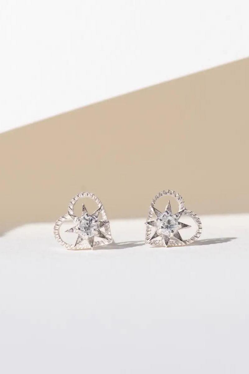 Kind Heart Earrings Silver - White Zircon