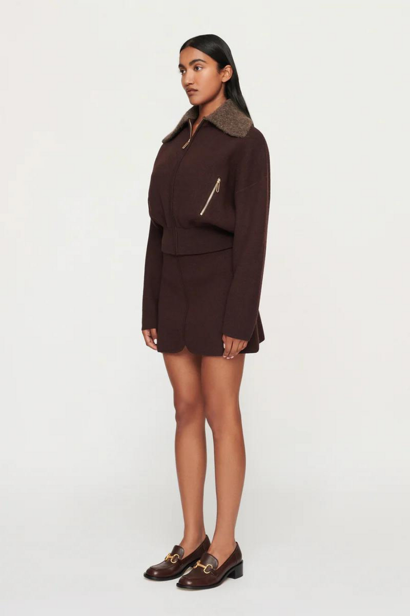 Dakota Boiled Wool Bomber Chocolate