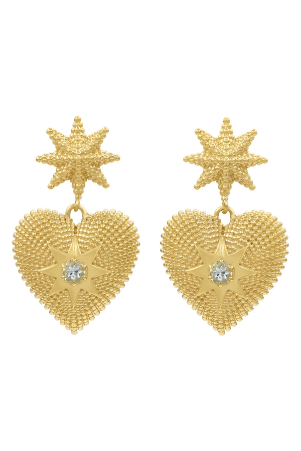Brave Heart Earrings Gold - Aquamarine