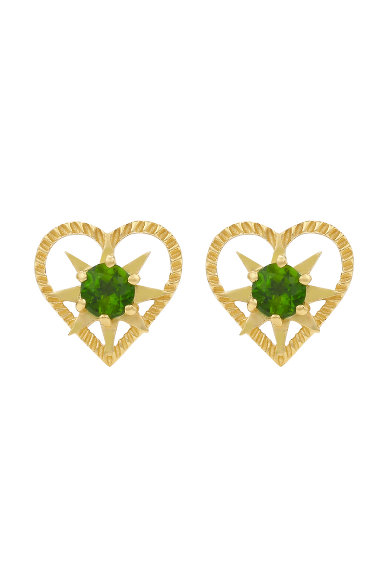 Kind Heart Earrings Gold - Chrome Diopside