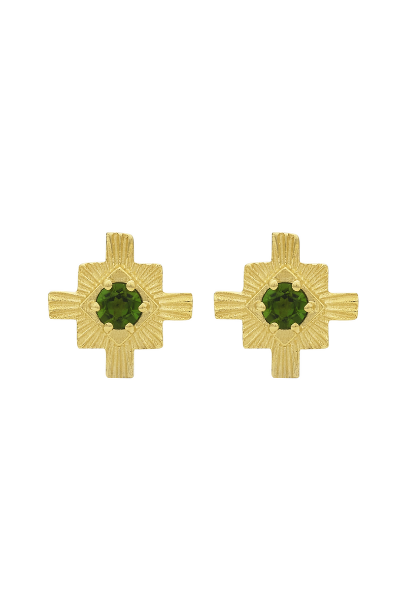 Inka Studs Gold - Chrome Diopside