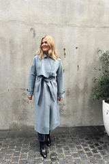 Long Trench Coat Pressed Wool Mineral Grey