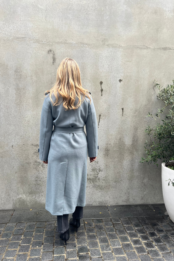 Long Trench Coat Pressed Wool Mineral Grey