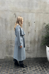 Long Trench Coat Pressed Wool Mineral Grey