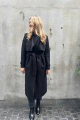 Long Trench Coat Pressed Wool Black