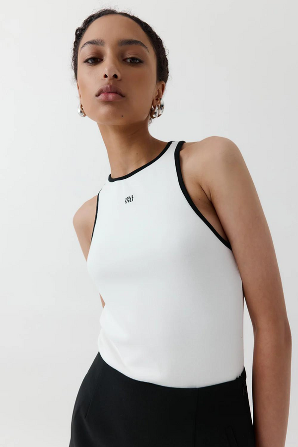 Cotton Vest White/Black