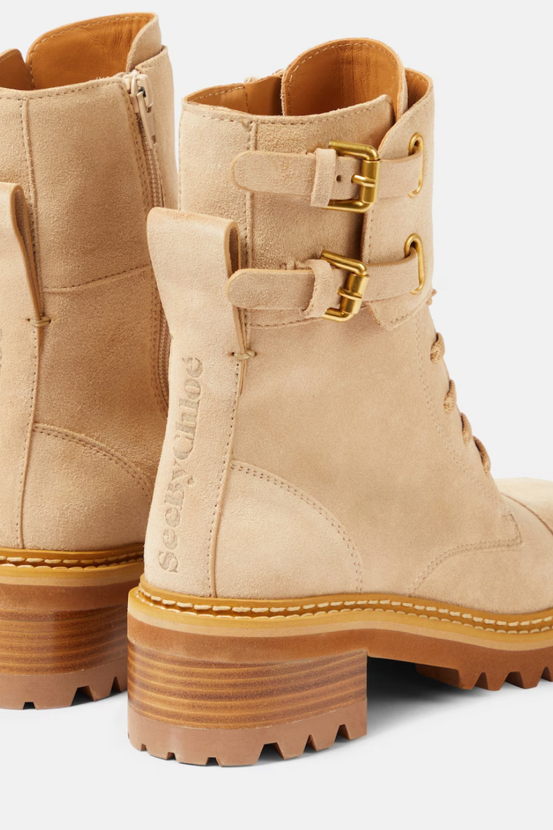 Mallory Buckled Ankle Boots Beige Suede