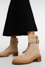 Mallory Buckled Ankle Boots Beige Suede