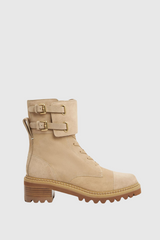 Mallory Buckled Ankle Boots Beige Suede