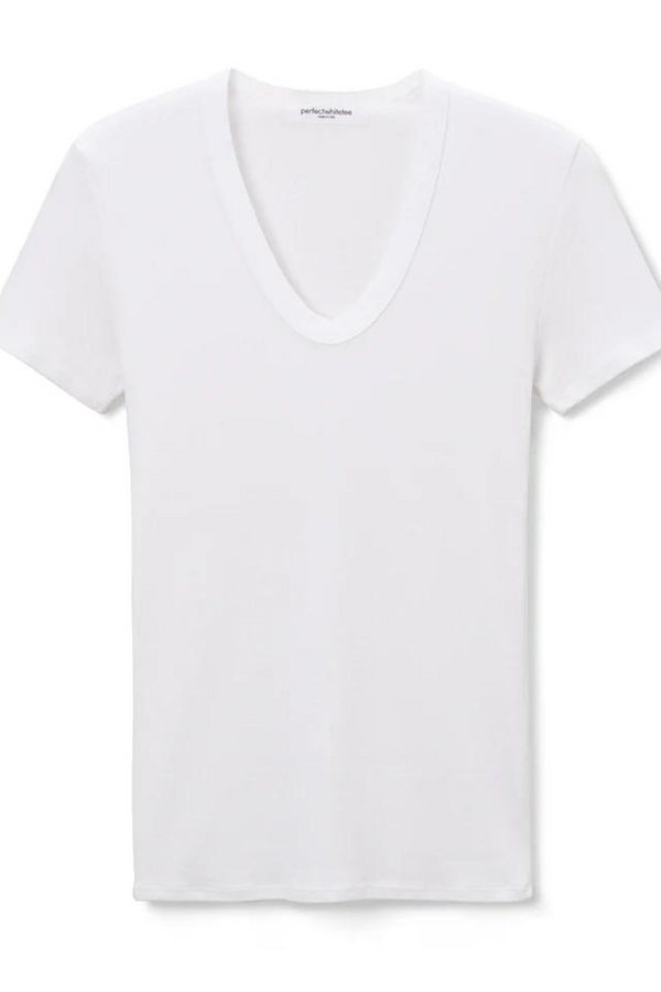 Avril Short Sleeve Rib U Neck White