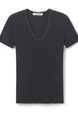 Avril Short Sleeve Rib U Neck Black