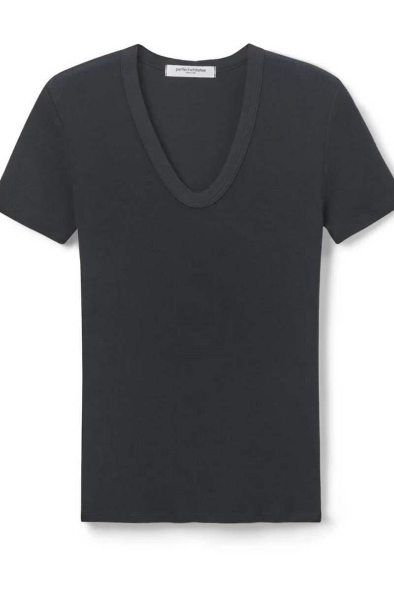 Avril Short Sleeve Rib U Neck Black