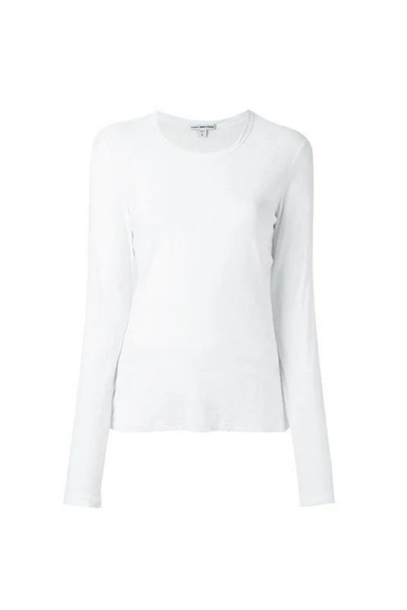 Sheer Slub Long Sleeve Crew White