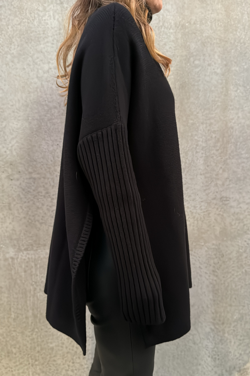 Roll Neck Poncho Jumper Black