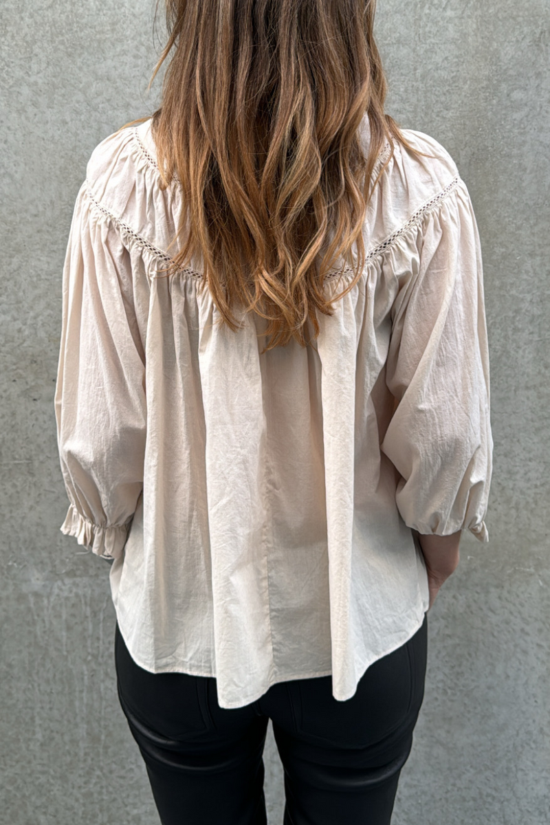 Lace Trim Mixed Blouse Ecru