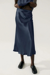 Silk Laundry Long Bias Cut Skirt Midnight