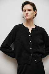 Round Neck Cashmere Cardigan Black