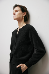 Round Neck Cashmere Cardigan Black