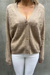 V Neck Cashmere Cardigan Velvet Brown