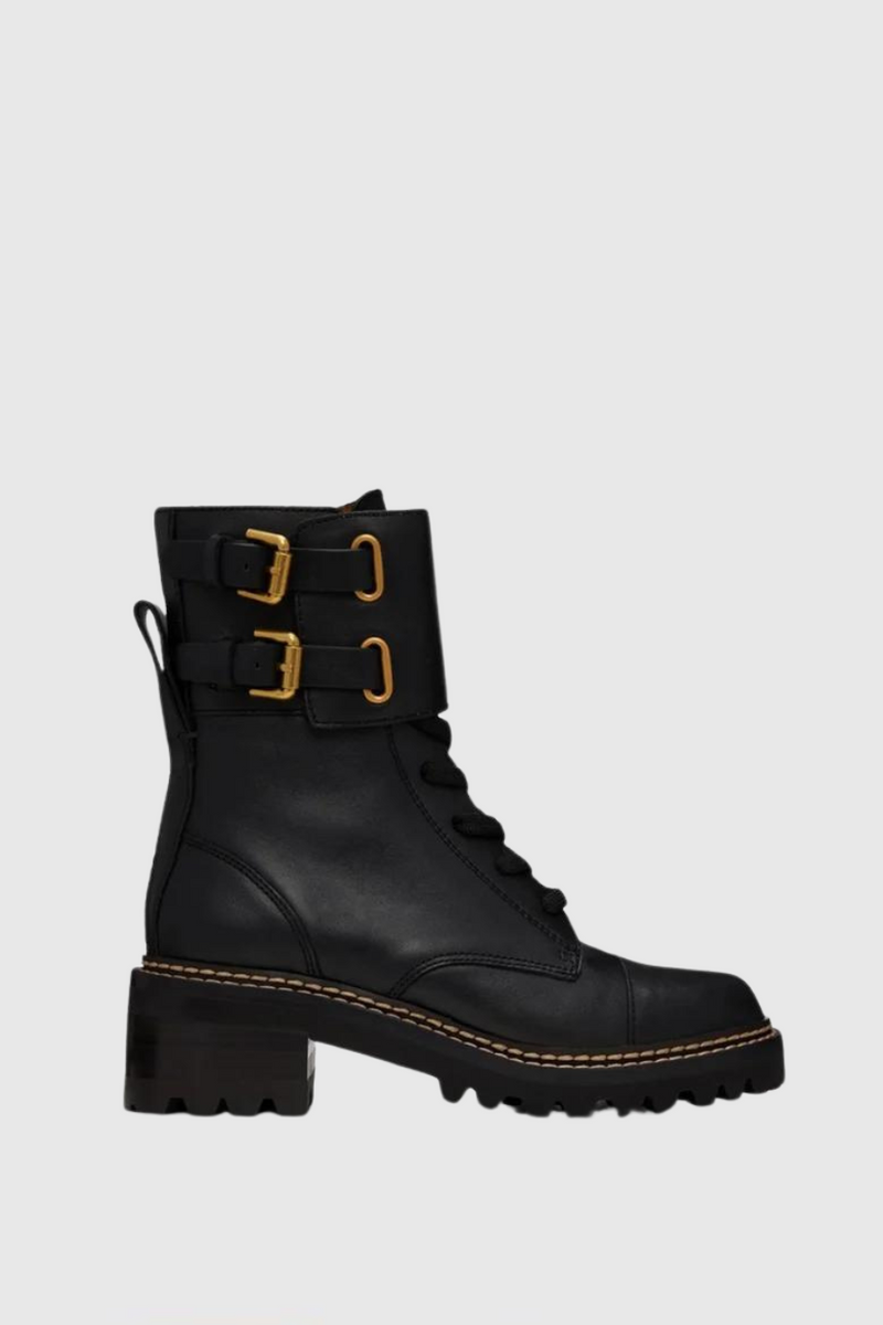 Mallory Buckled Ankle Boots Black Leather